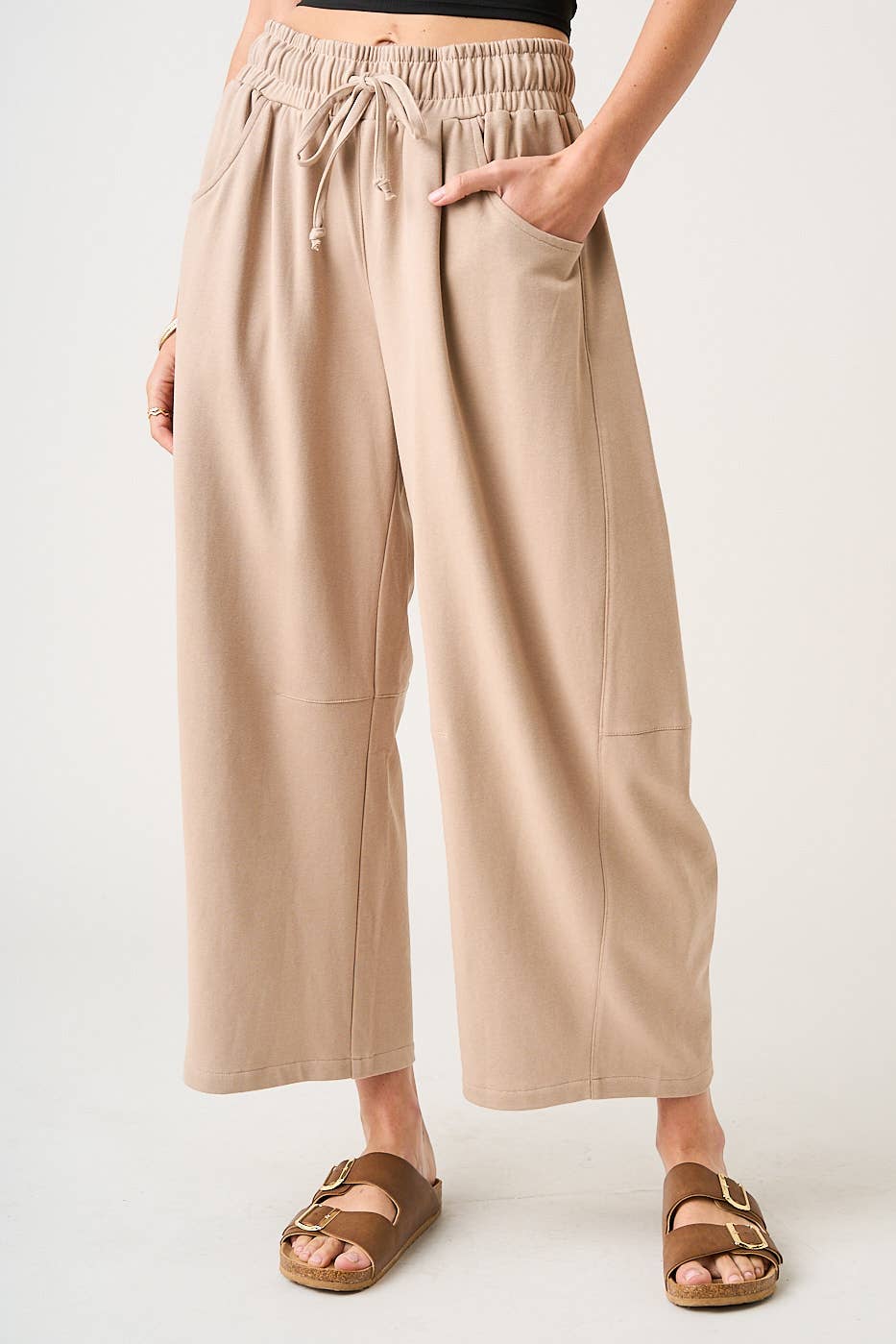 mittoshop - COTTON FRENCH TERRY PULL-ON BARREL LEG PANTS