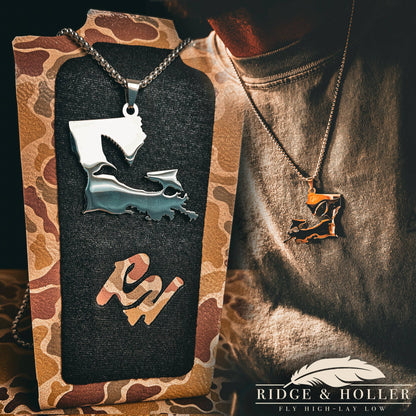 Ridge&Holler - Louisiana- Stainless Steel Necklace and Pendant States Series - Flying Duck