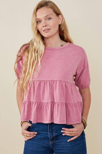 Hayden LA - Womens Washed Drop Shoulder Peplum Knit Top