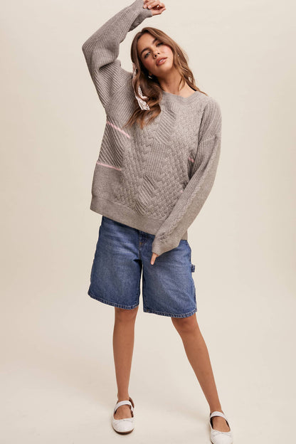 Listicle - Cable Patchwork Knit Pullover LSW0878