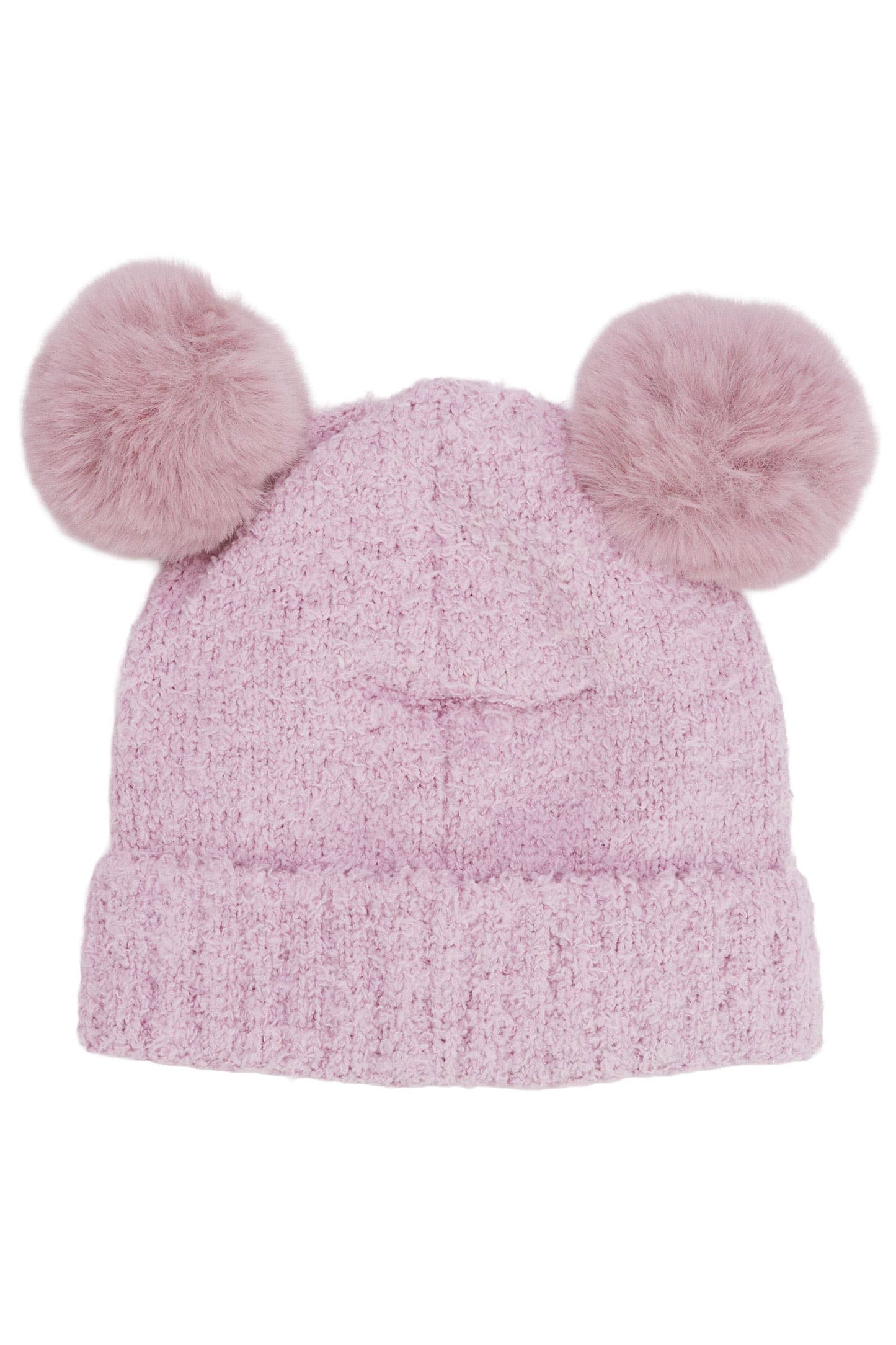 Cap Zone - Kids Kitty Cat Terry Fleece Double Pom Beanie