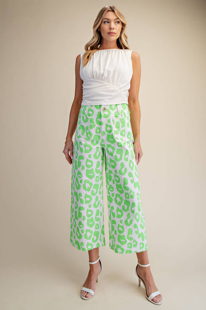 Glam - Colette Cropped Wide-Leg Neon Leopard Pants