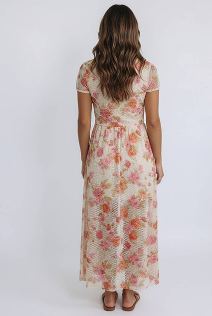 Kori America - FLORAL PRINT NETTED LINED MIDI DRESS