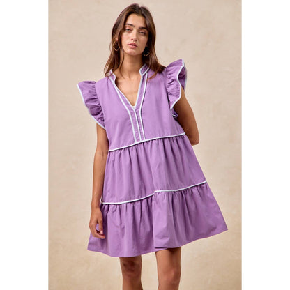 Contrast binding ruffled dress