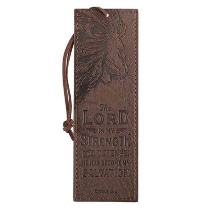 Bookmark Faux Leather Brown The Lord Is My Strength Ex. 15:2