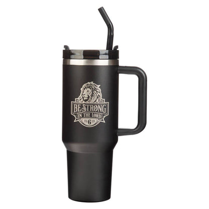 Christian Art Gifts - Tumbler w/straw SS Black Eph. 6:10