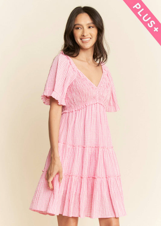PLUS SMOCKING BODICE RUFFLE SLEEVE TIERED DRESS