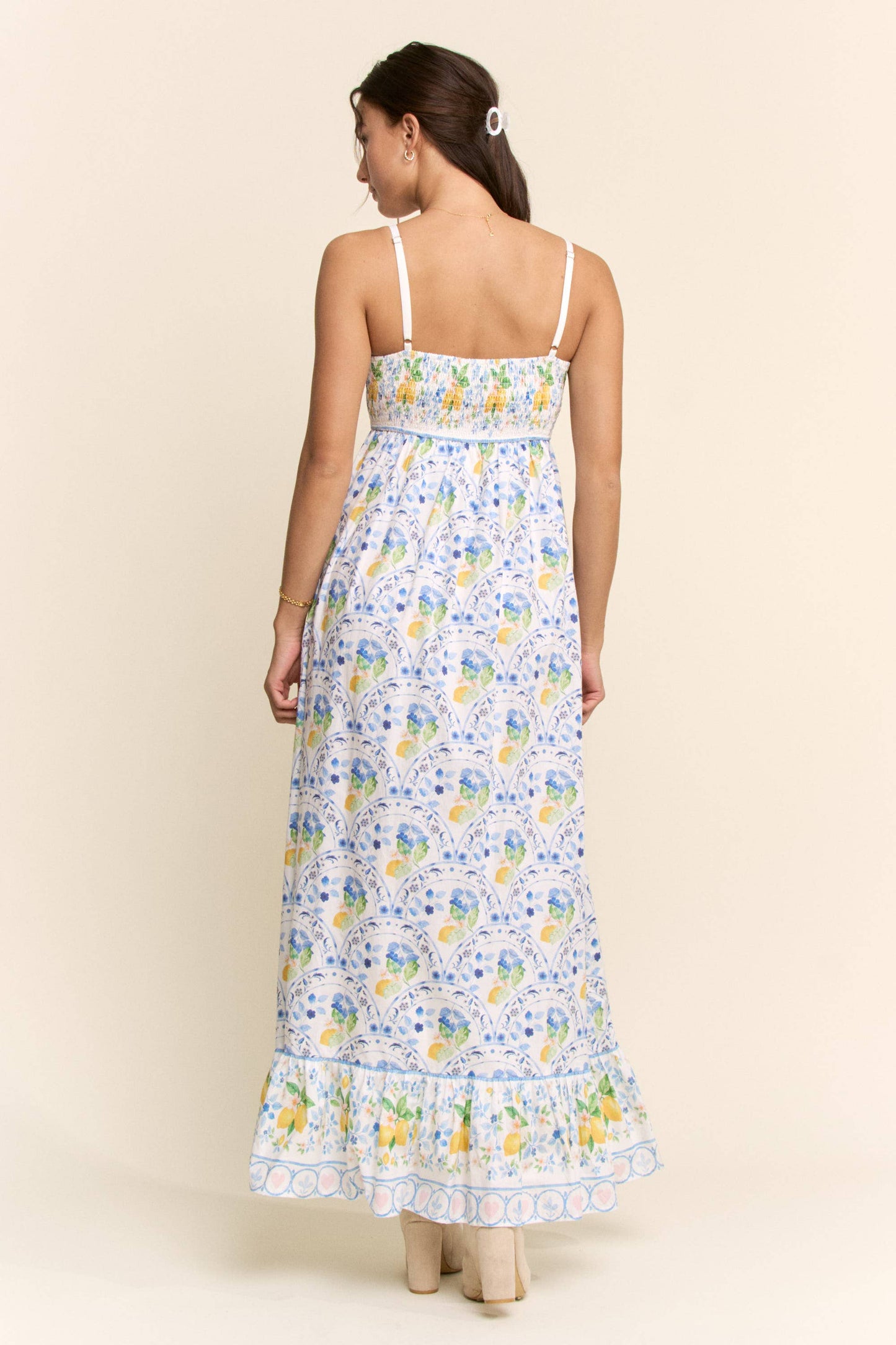 Davi & Dani - BORDER PRINT SMOCKING BACK MAXI DRESS