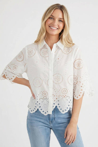 Kori America - BUTTON DOWN EYELET LACE SHIRTS BLOUSE