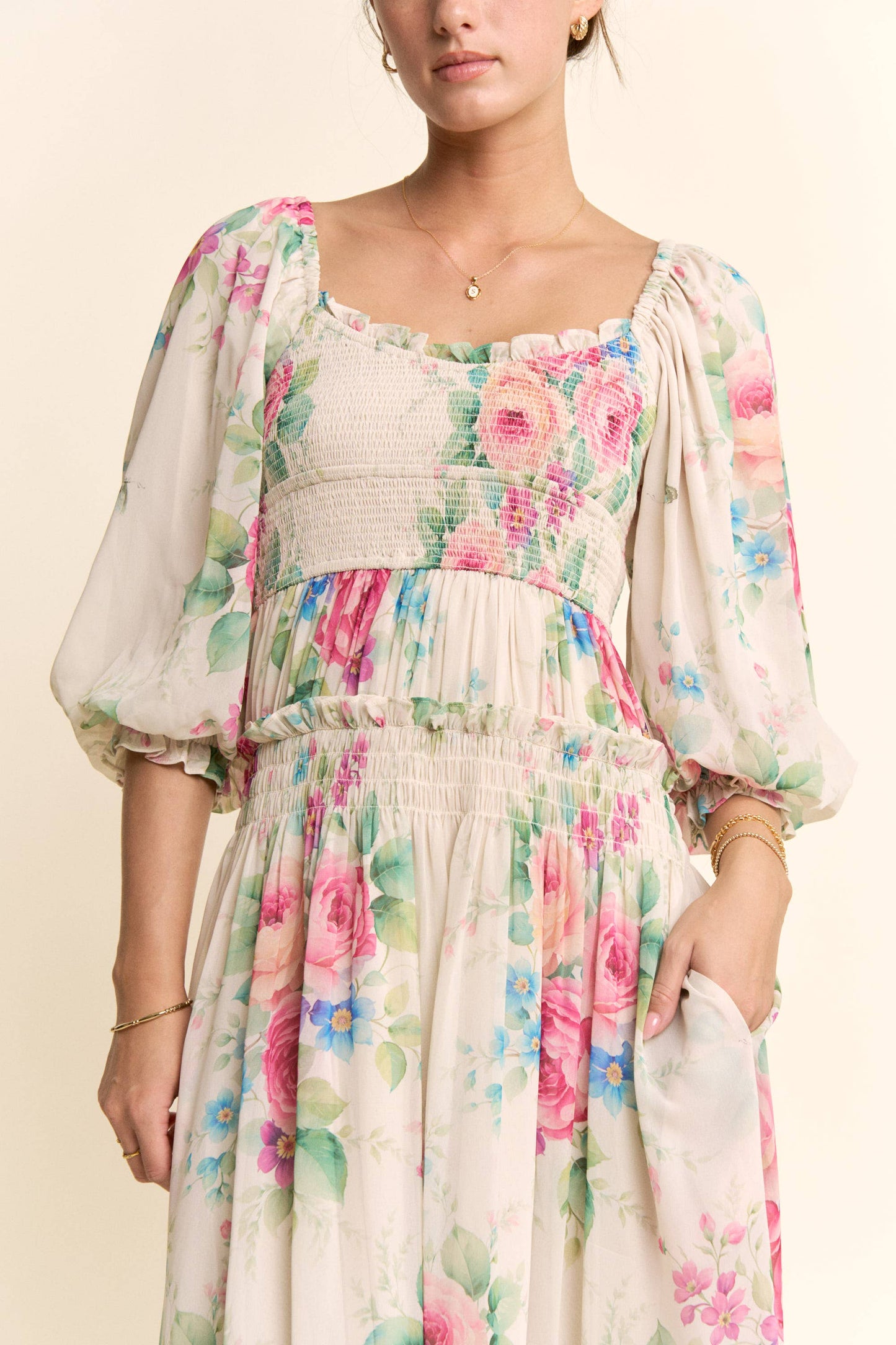 Davi & Dani - PLUS FLOWER PRINTED CHIFFON MAXI DRESS