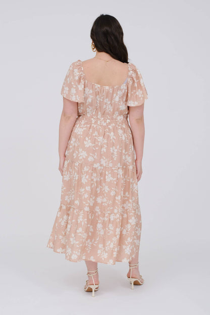 Blu Pepper - PLUS FLORAL SCOOP NECK FLOUNCE SLEEVE MIDI DRESS