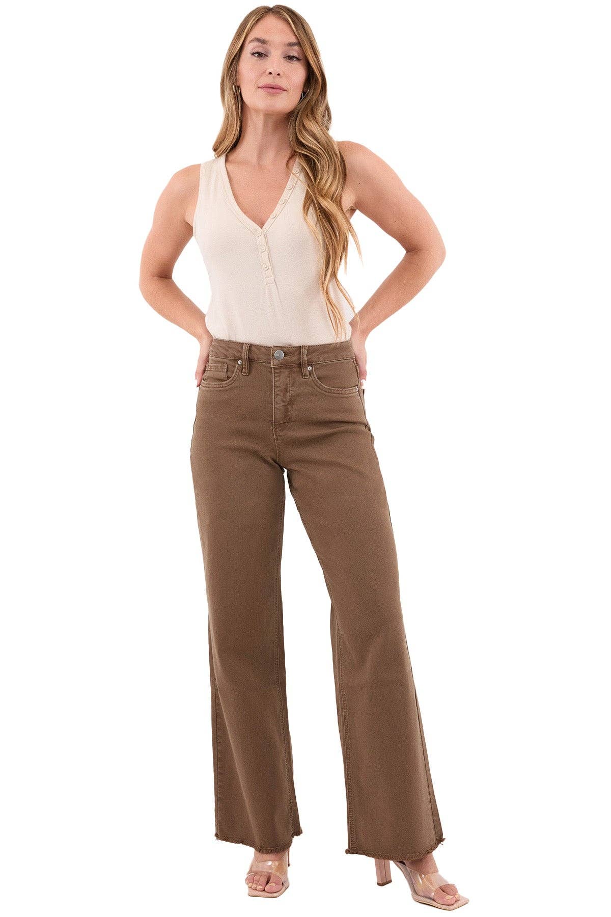 RFM - Plus Size Chloe High Rise Frayed Wide Leg Pants