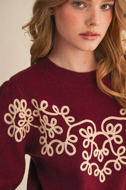 &MERCI - FLORAL KNIT DESIGN PULLOVER SWEATER MSW11201
