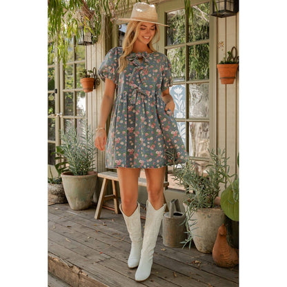 Sage + Fig - HONEY BLOOM PUFF SLEEVES DRESS (SD8426)