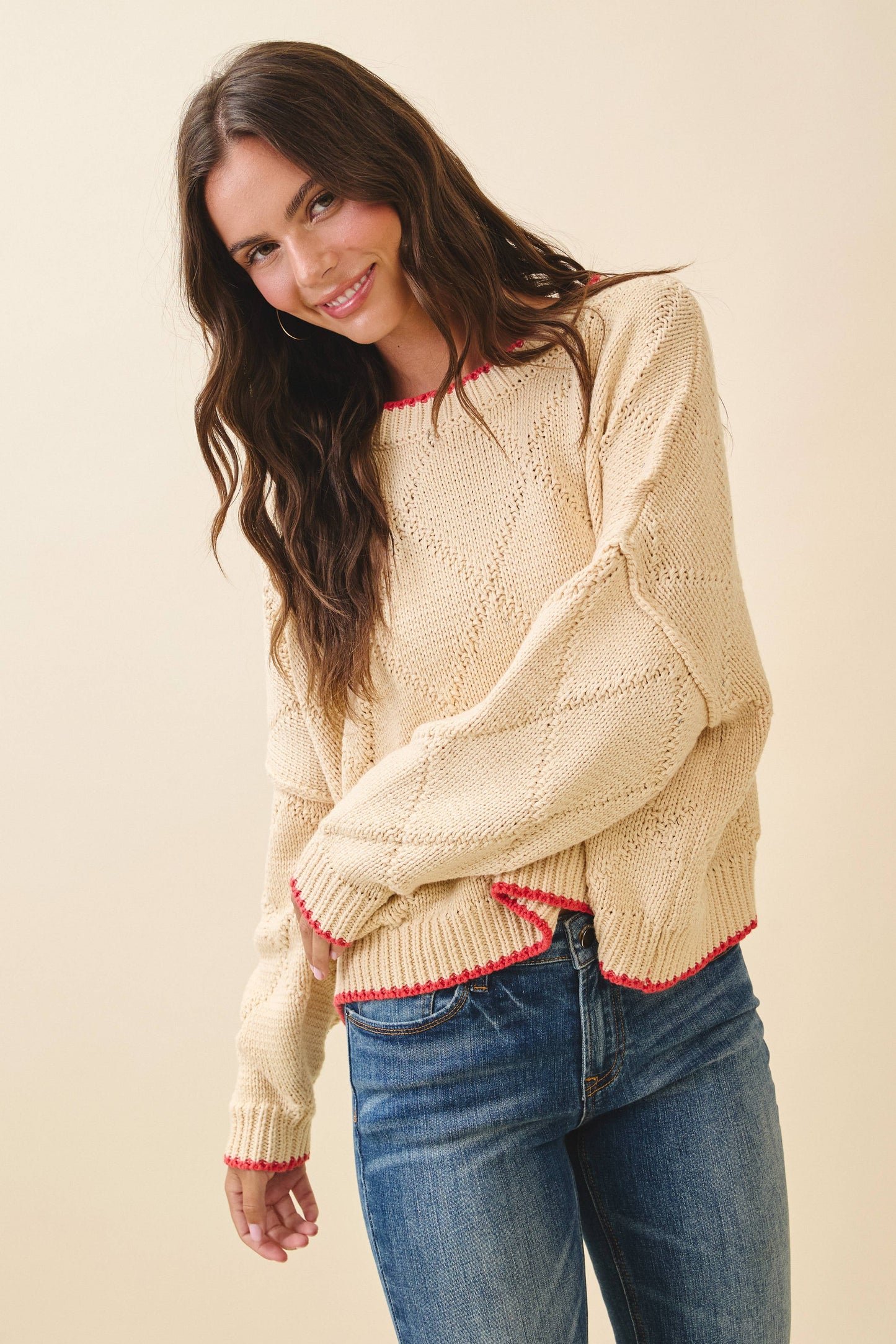 AEMI + CO - 3339GK Diamond Knit Pullover Sweater