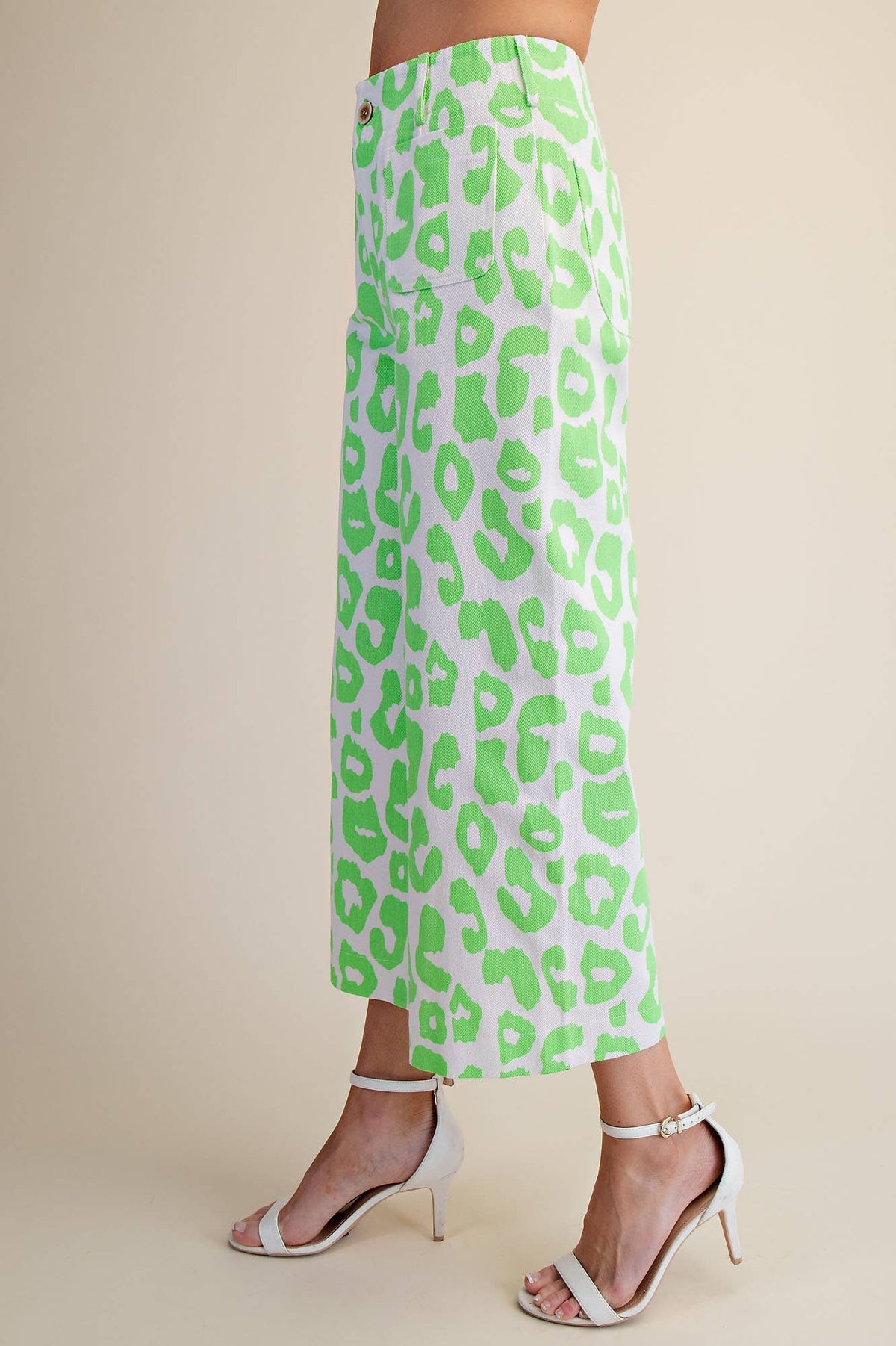 Glam - Colette Cropped Wide-Leg Neon Leopard Pants