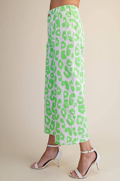 Glam - Colette Cropped Wide-Leg Neon Leopard Pants