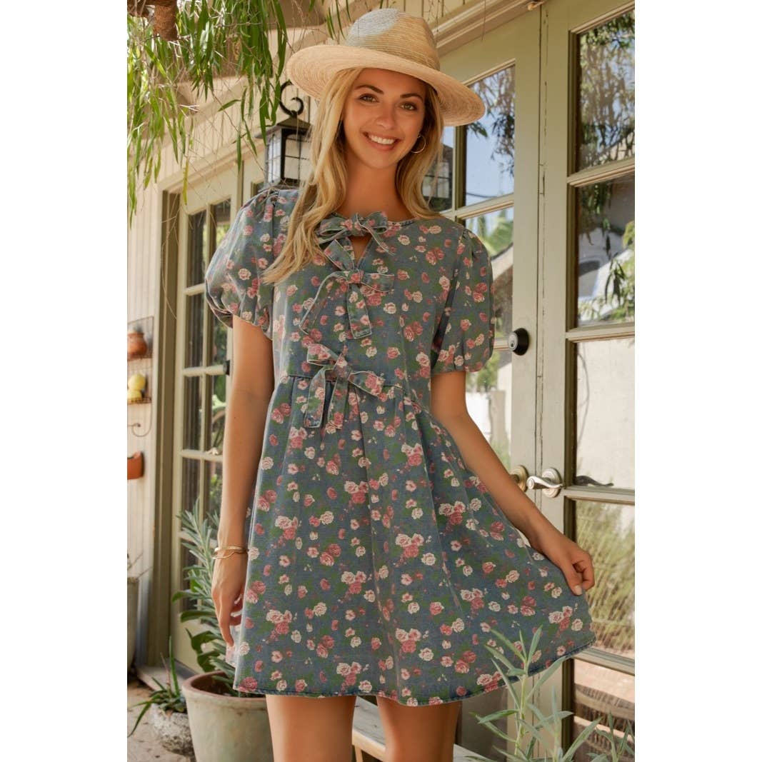 Sage + Fig - HONEY BLOOM PUFF SLEEVES DRESS (SD8426)