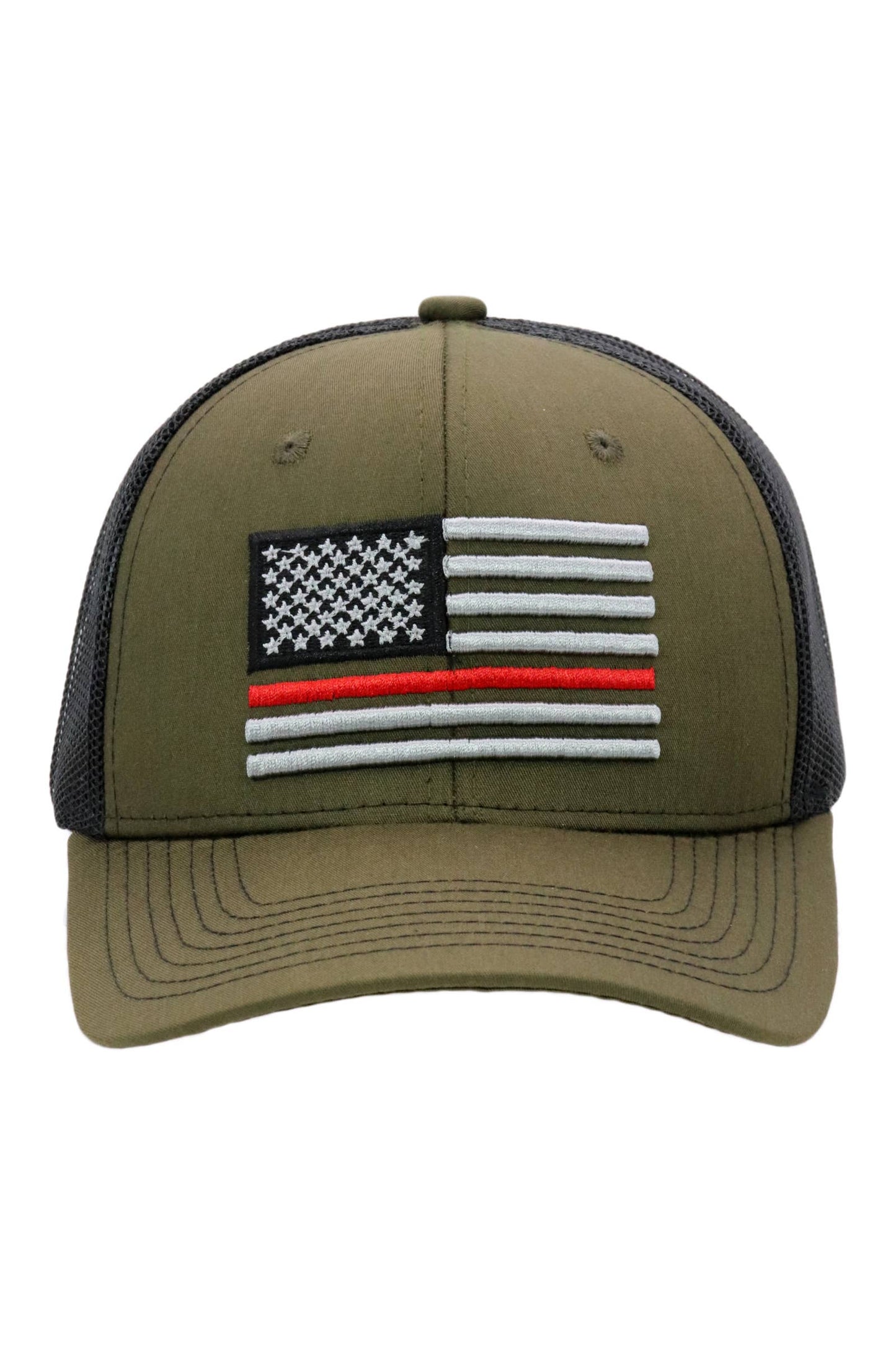 Cap Zone - Fire Dept Red Line American Flag Mesh Trucker Hat