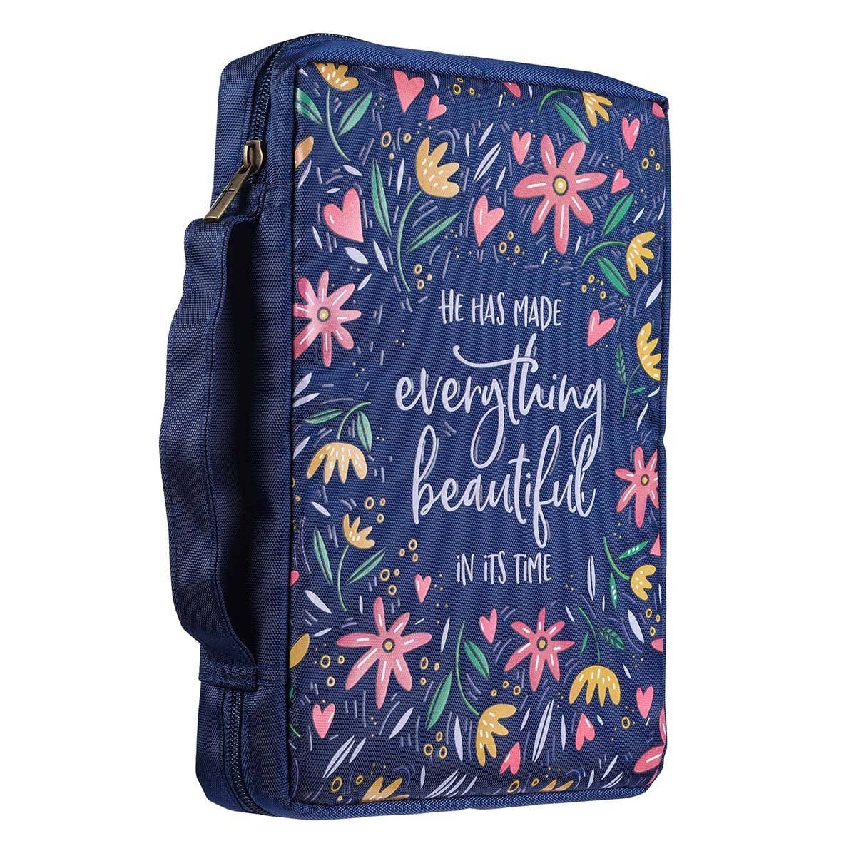 Christian Art Gifts - Bible Cover Value Navy/Floral Printed Everything Beautiful