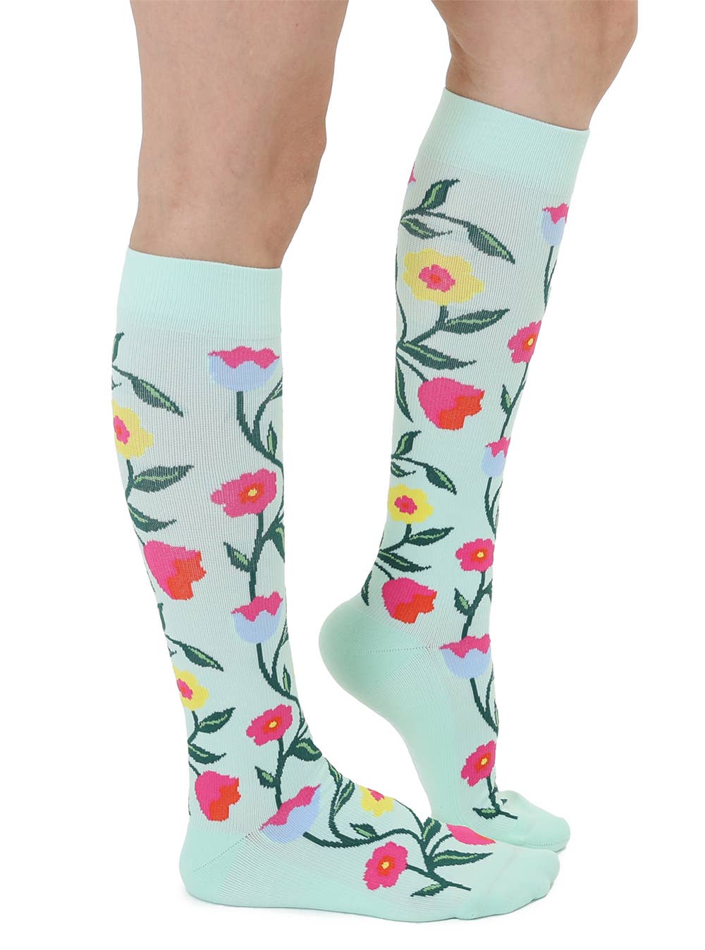 Compression Socks (15-20mmHg) - Flowering Vines - Pale Green