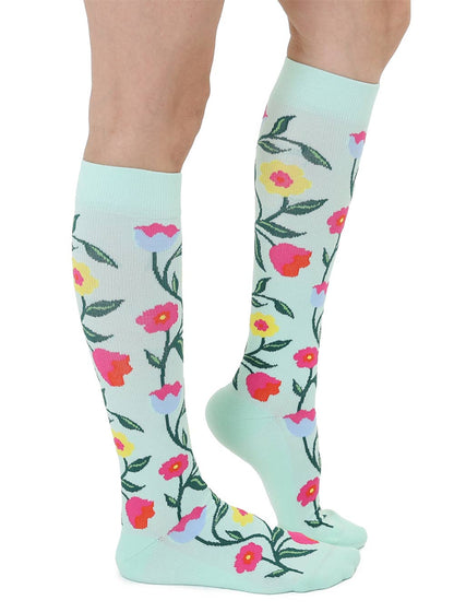 Compression Socks (15-20mmHg) - Flowering Vines - Pale Green