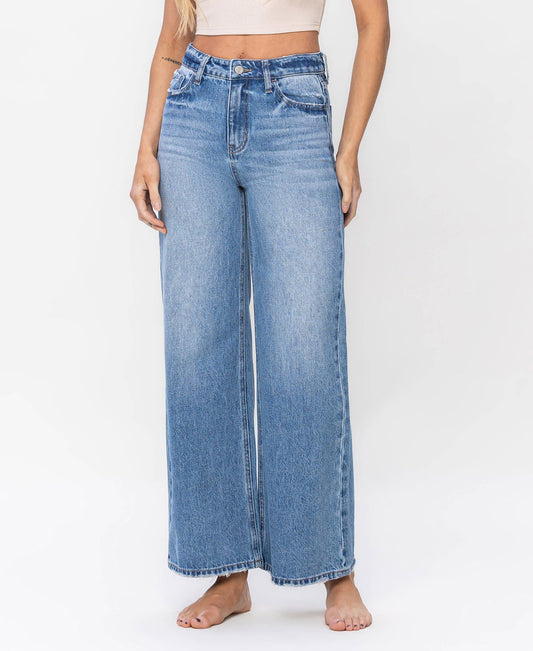 VERVET by FLYING MONKEY - SUPER HIGH RISE A-LINE TROUSER WIDE LEG JEANS V3422