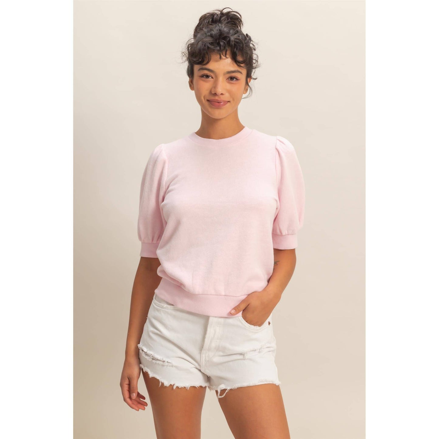 Puff Short Sleeve Crew Neck Top