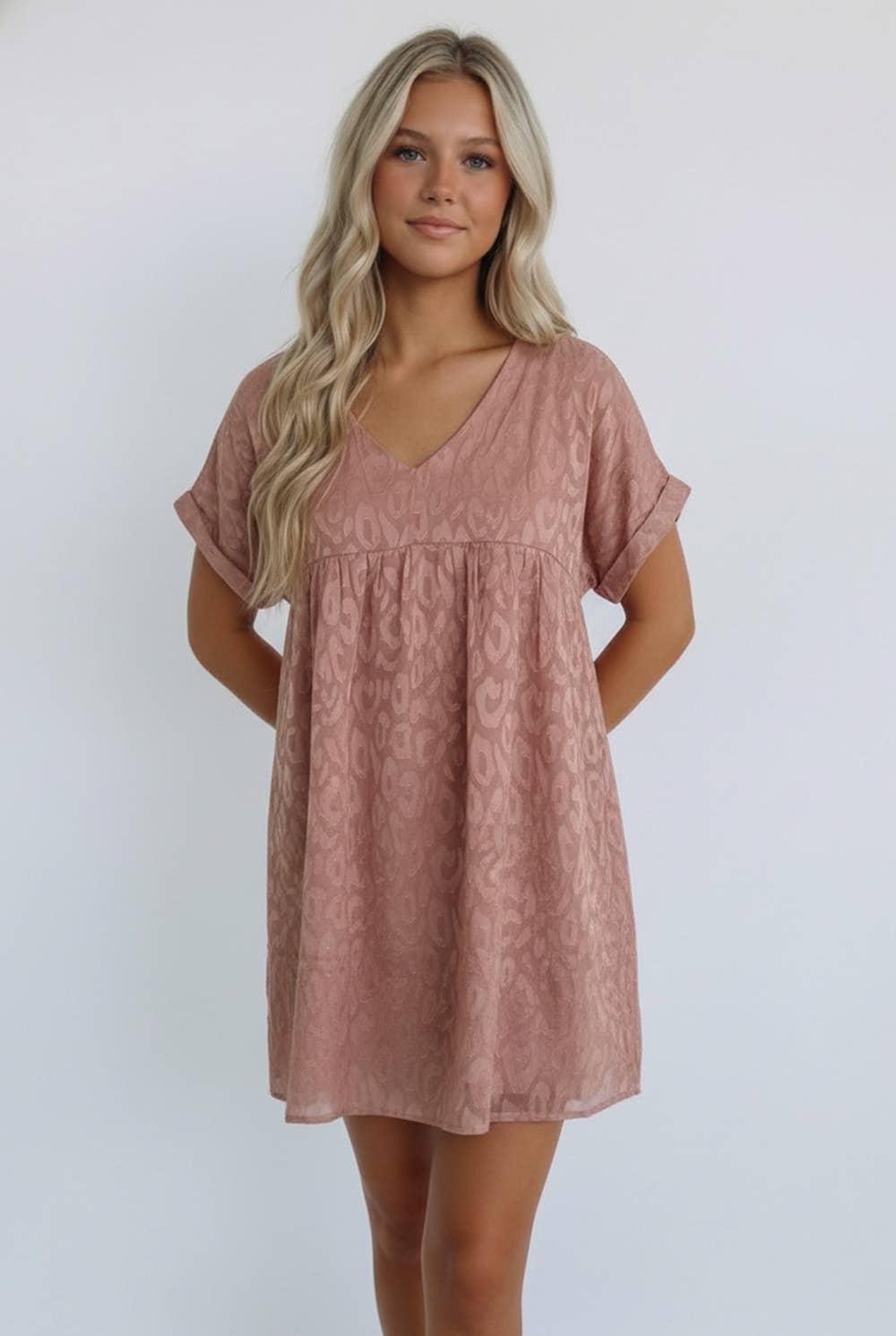 Kori America - ANIMAL PRINT JACQUARD V NECK BABYDOLL DRESS