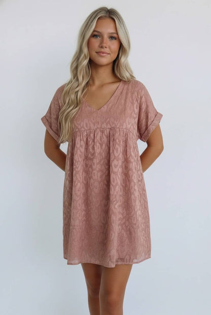 Kori America - ANIMAL PRINT JACQUARD V NECK BABYDOLL DRESS