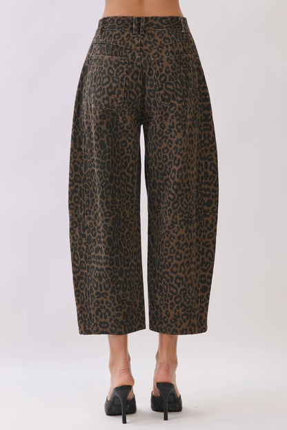 TCEC - CP10392-Leopard Print Barrel Leg Pants