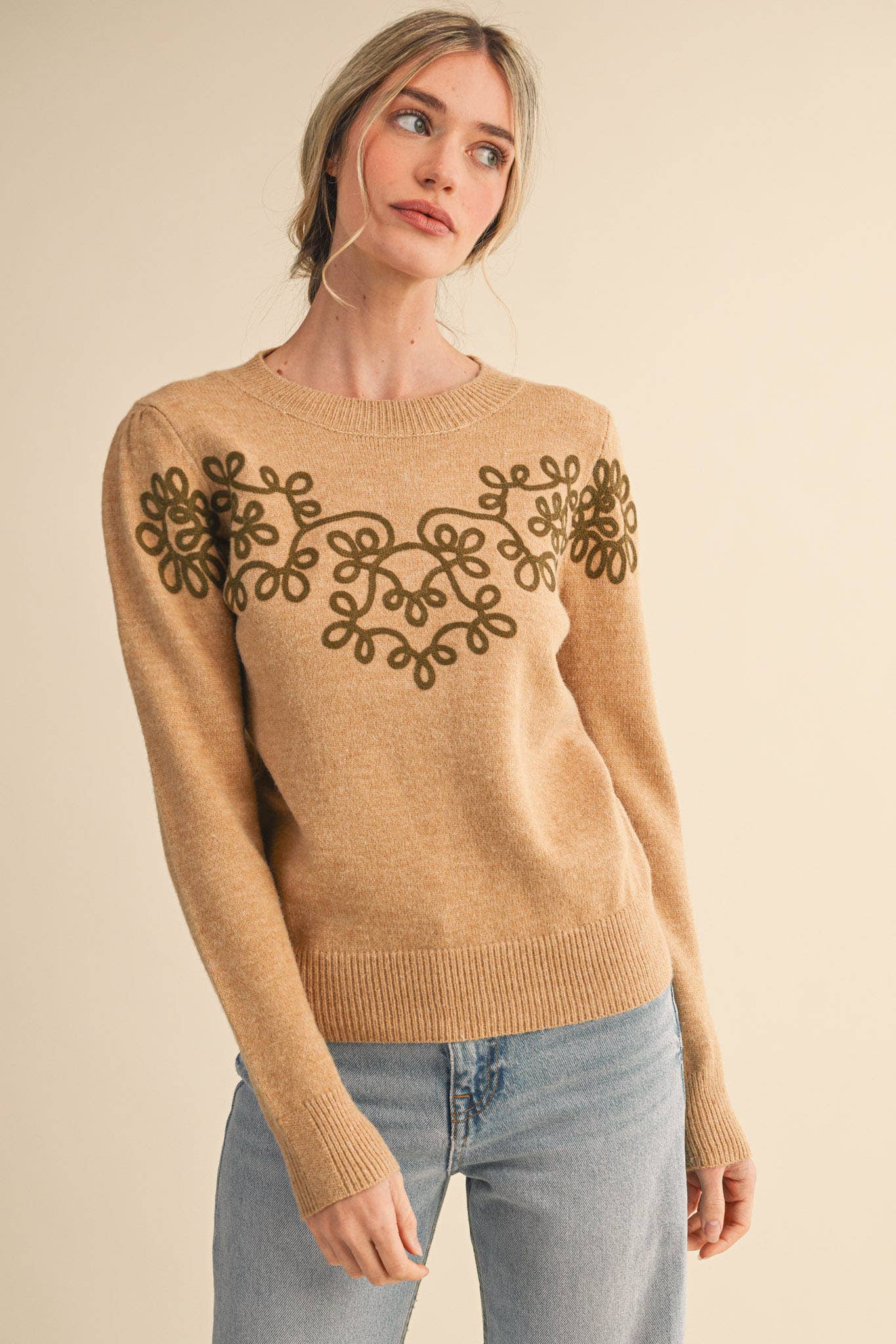 &MERCI - FLORAL KNIT DESIGN PULLOVER SWEATER MSW11201