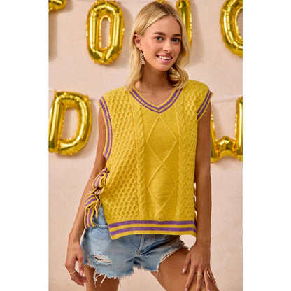 Textured knit side tie sweater top