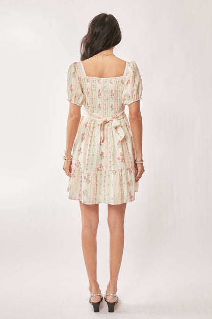 FLORAL SHORT BALLOON SLEEVE POCKET MINI DRESS