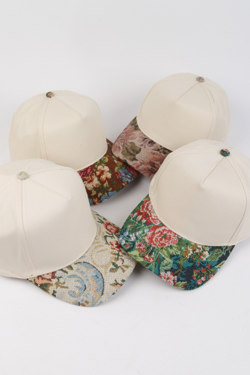 David And Young - Floral Print Brocade 5 Panels Two Tone Baseball Cap