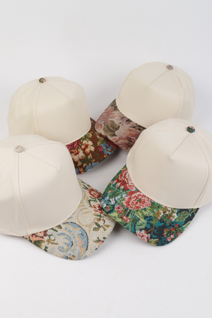 David And Young - Floral Print Brocade 5 Panels Two Tone Baseball Cap