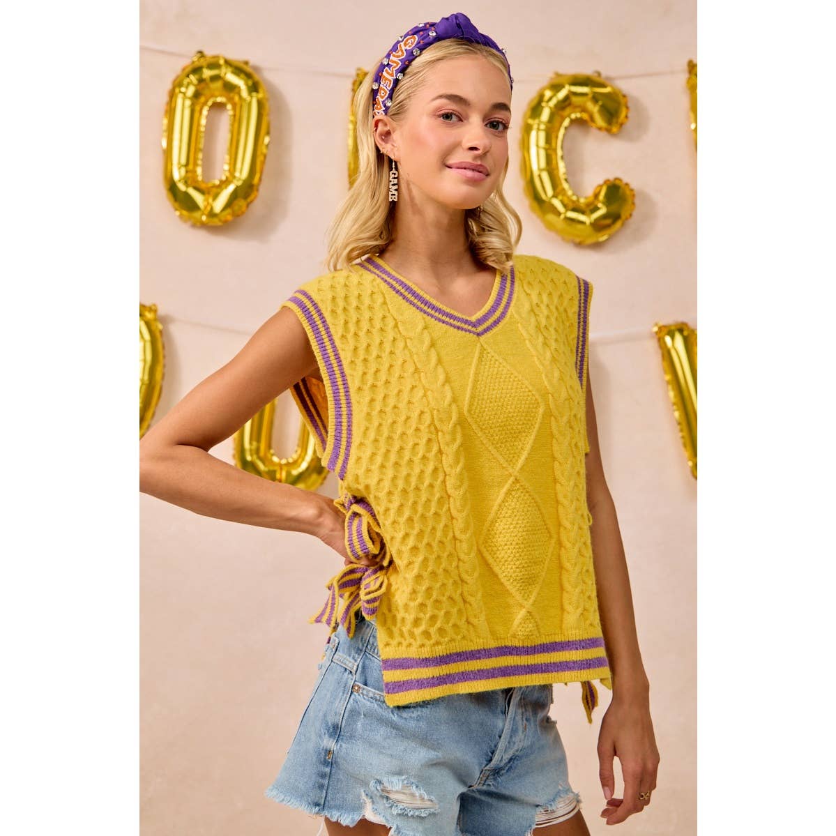 Textured knit side tie sweater top