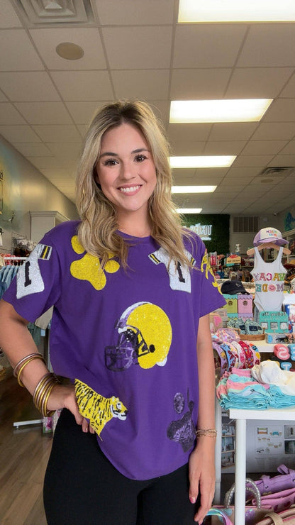 Tres Jolie Boutique - Preorder Purple Game Day Sequin T-Shirt