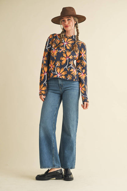 &MERCI - FLORAL MOCK NECK SWEATER MSW11101