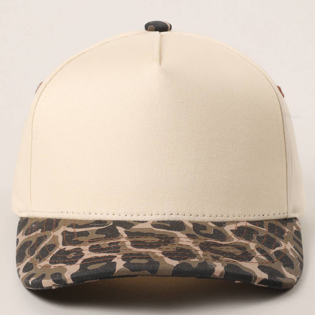 Fashion City - Two Tone Leopard Printed Canvas Trucker Hat