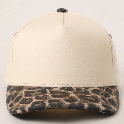 Fashion City - Two Tone Leopard Printed Canvas Trucker Hat