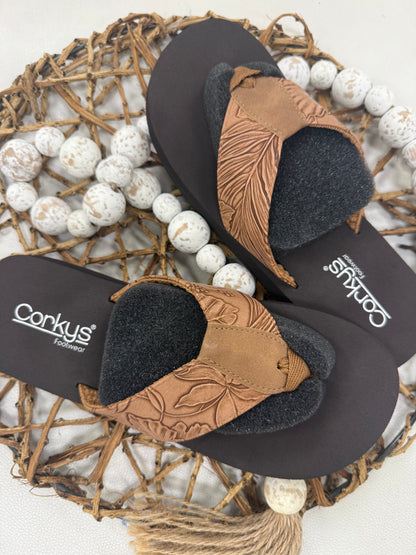 Tan Flower Emboss Corkys