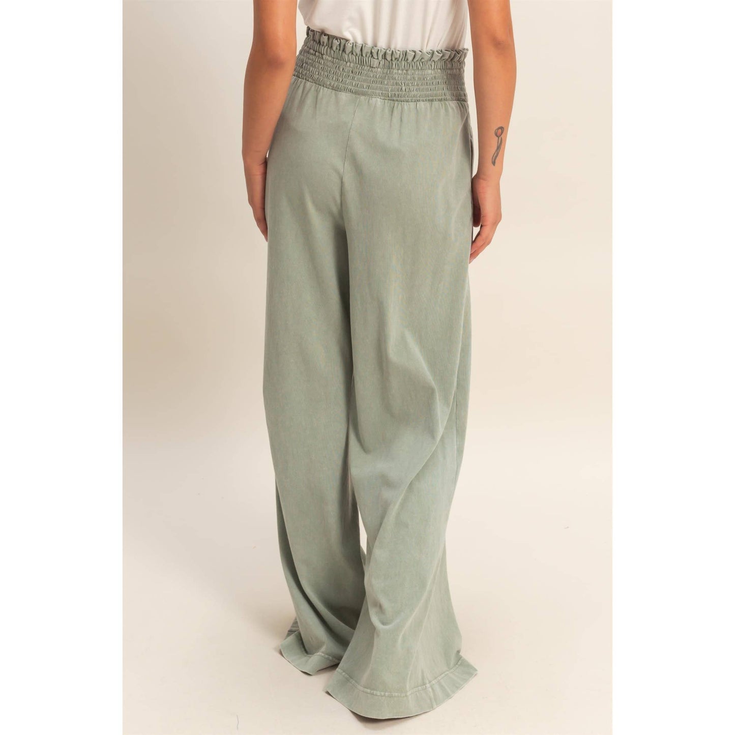 HYFVE - Mineral Washed Wide-Leg Smocked Waist Pants