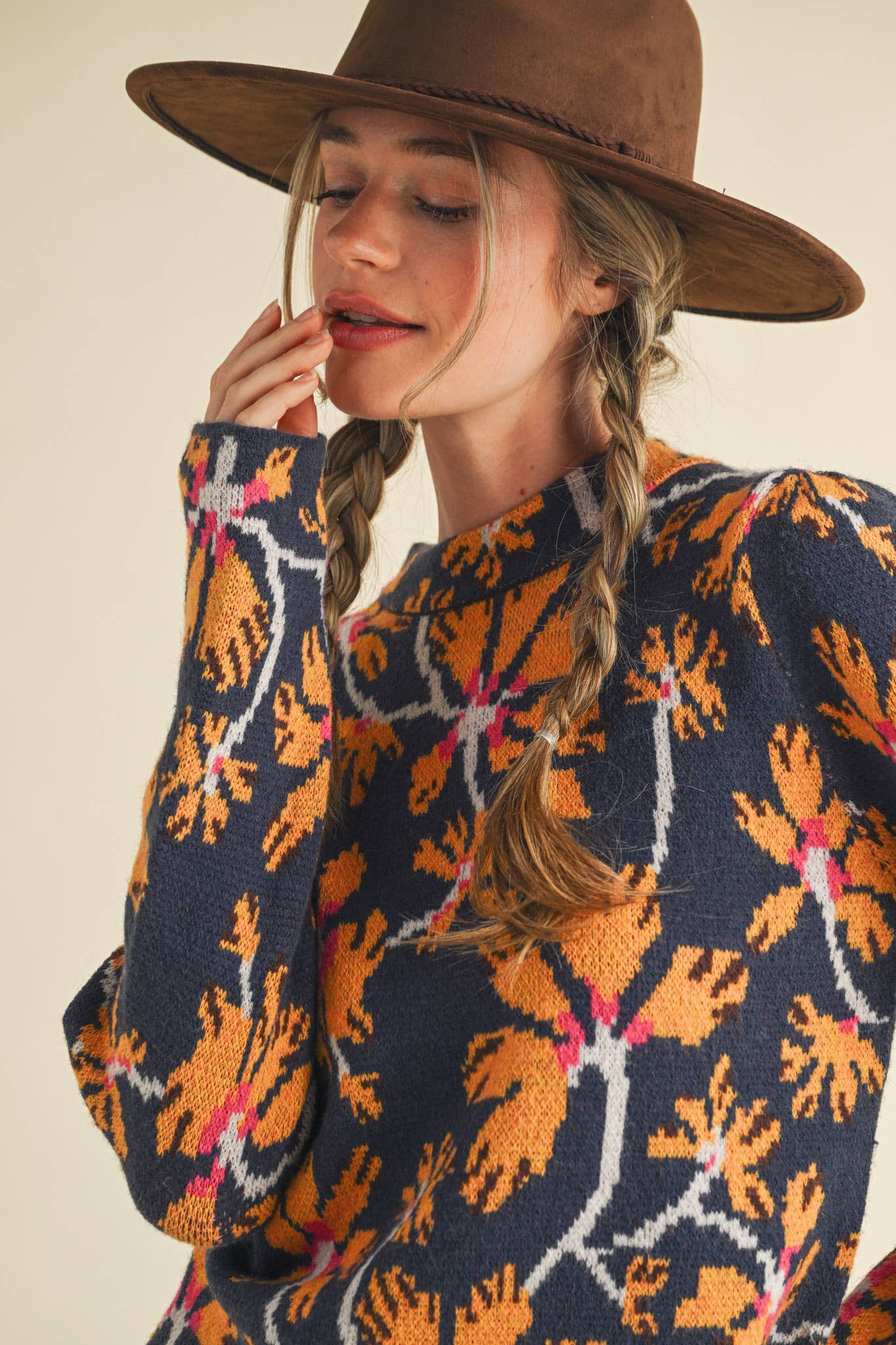 &MERCI - FLORAL MOCK NECK SWEATER MSW11101