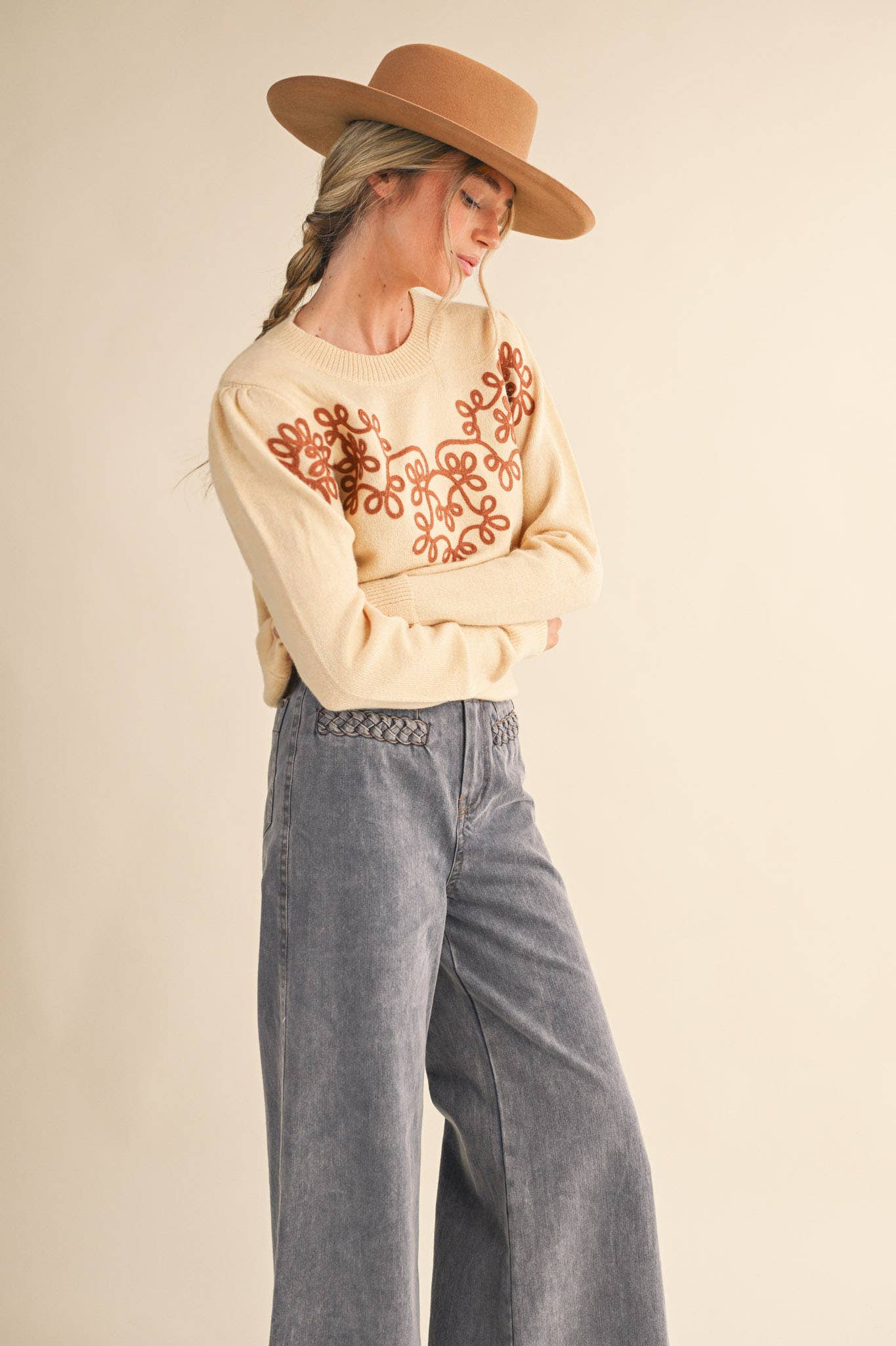 &MERCI - FLORAL KNIT DESIGN PULLOVER SWEATER MSW11201