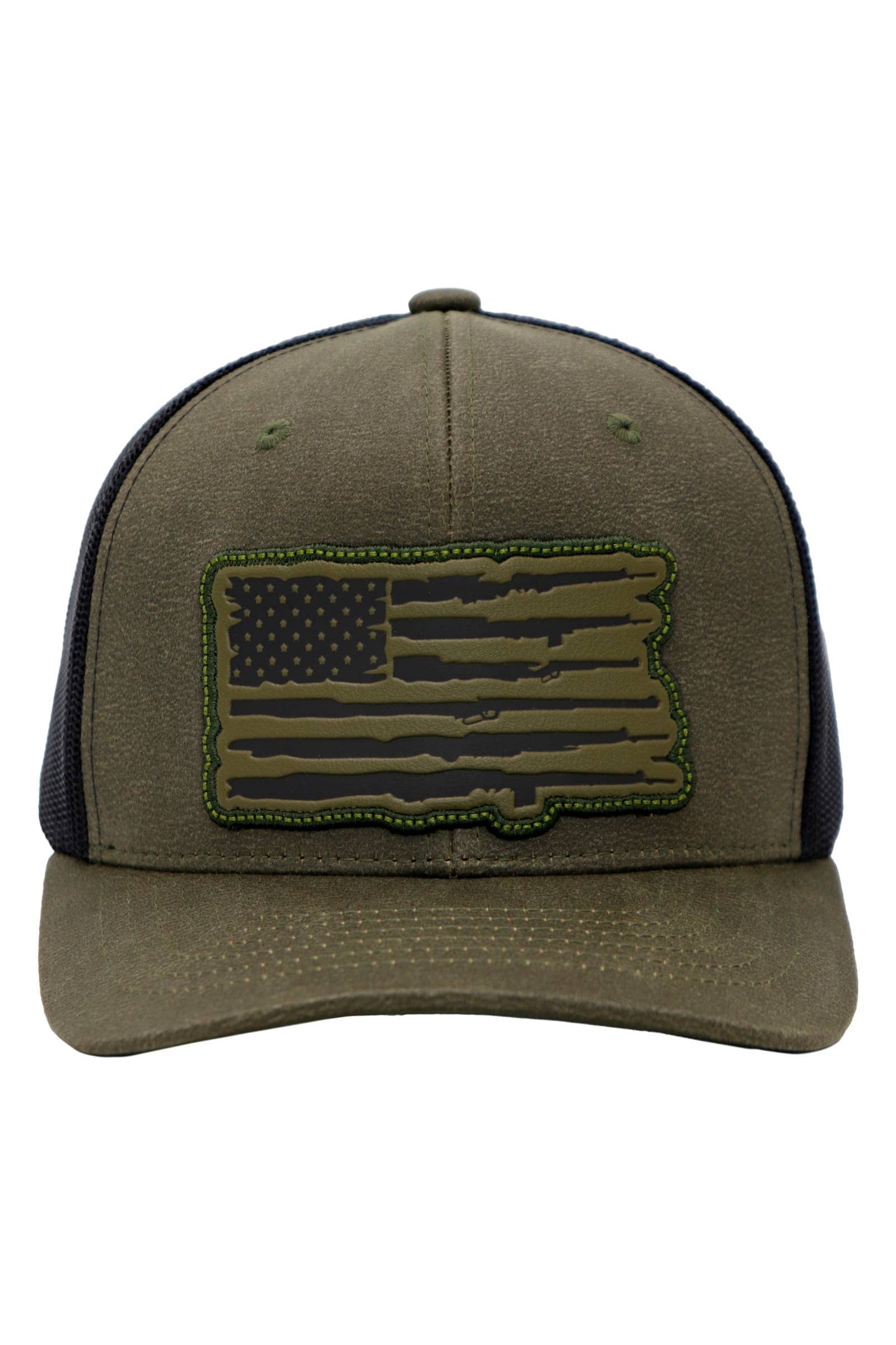 Cap Zone - Rifle American Flag Oiled Faux Leather Trucker Hat