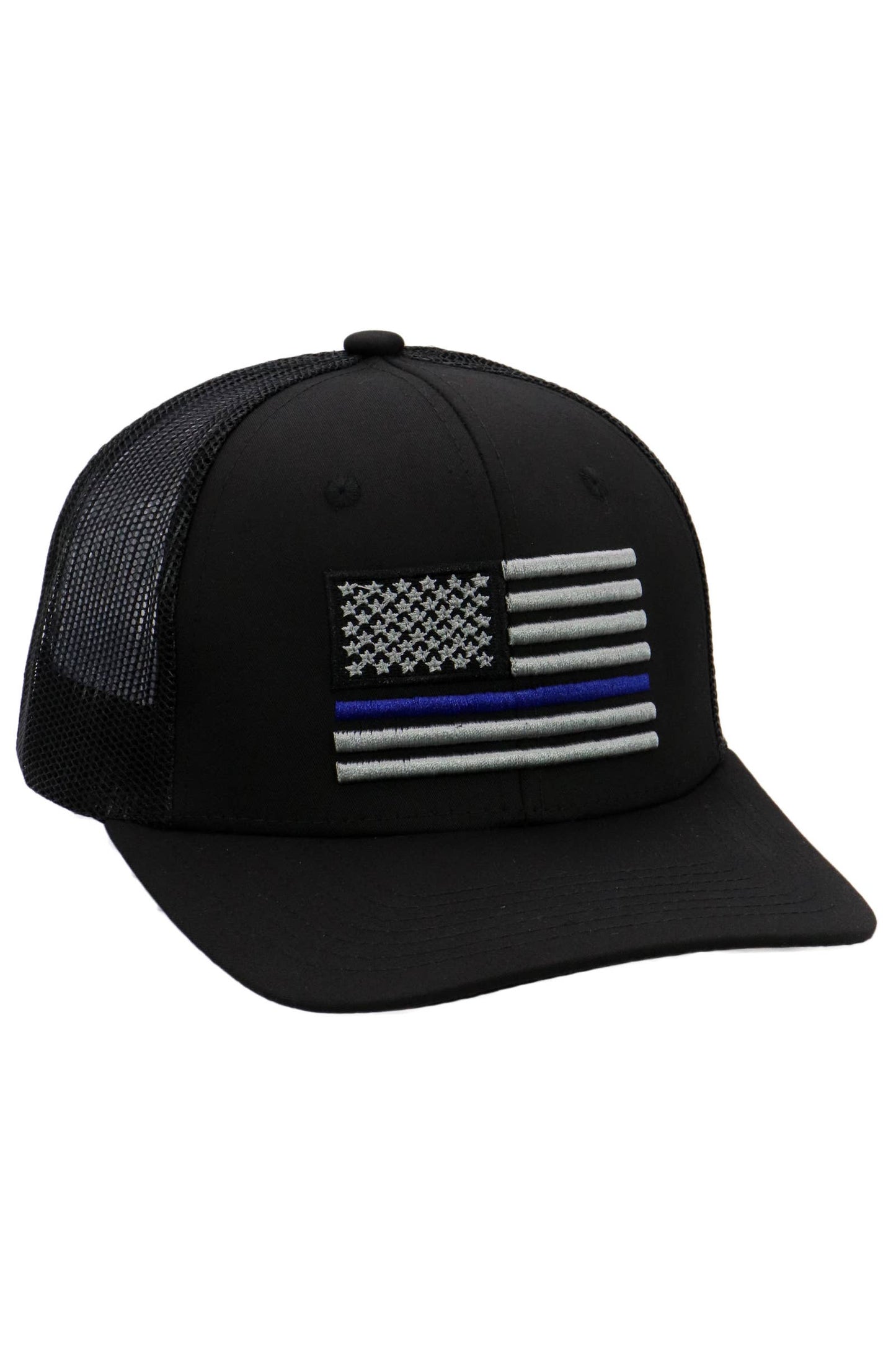 Cap Zone - Police Blue Line American Flag Mesh Trucker Hat