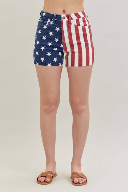 Judy Blue Jeans - HW Americana Flag Fray Hem Shorts