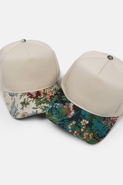 David And Young - Floral Print Brocade 5 Panels Two Tone Baseball Cap