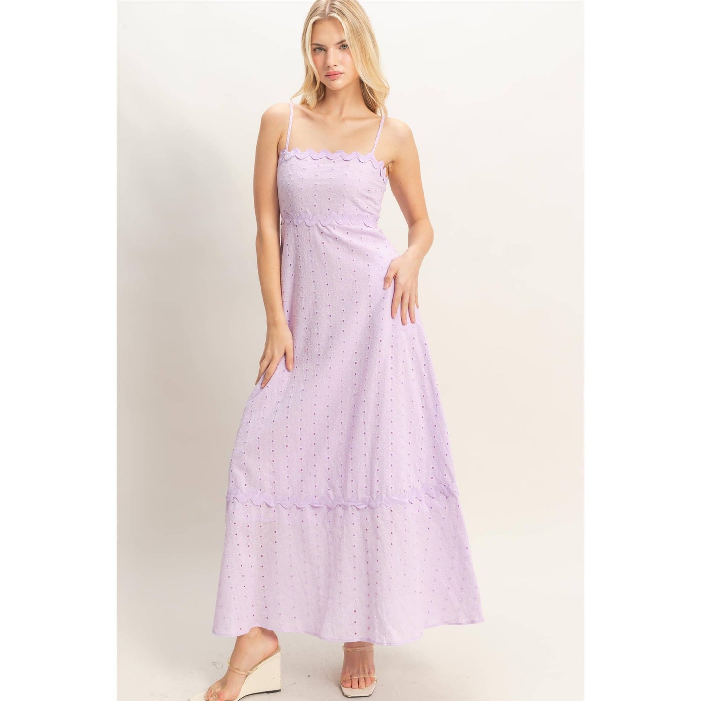 HYFVE - Scallop Trim Eyelet Midi Dress